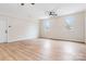 Spacious living room with recessed lighting, modern ceiling fan and neutral walls at 4065 Lost Creek Ct, Hickory, NC 28602