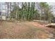 Large, unfinished backyard with mature trees, wooden fence, and patio steps at 1245 Periwinkle Dr, Waxhaw, NC 28173