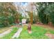 Exterior view of the backyard with a white storage shed, lush greenery and grass at 642 E Black St, Rock Hill, SC 29730