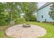 Backyard with a gravel fire pit area, mature trees and shrubs offering privacy at 8008 Breckenhill Ln, Tega Cay, SC 29708