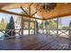 Covered patio featuring a wood ceiling with fan and views of the pool at 8471 Penton Pl, Harrisburg, NC 28075