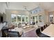 Bright living room with a ceiling fan, modern furniture and large windows overlooking the backyard at 3126 Creighton Dr, Charlotte, NC 28205