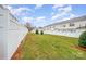 View of the backyard showing a long lawn and a white vinyl privacy fence at 706 Cherryfield Pl, Rock Hill, SC 29732