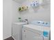 Well lit laundry room with washer, dryer and wire rack shelving at 9022 Colwick Hill Ln, Charlotte, NC 28215