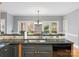 Modern kitchen featuring granite countertops, stainless steel sink, and an elegant lighting fixture at 9743 Aegean Ct, Huntersville, NC 28078