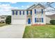 Charming two-story home with a two car garage, blue shutters and stone accents at 1022 Southwind Trail Dr, Indian Trail, NC 28079