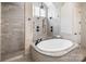 Bathroom showcasing a large soaking tub and separate tiled glass shower at 16824 Ashton Oaks Dr, Charlotte, NC 28278