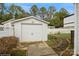 View of the detached garage and backyard with white picket fence and pergola at 2125 Shenandoah Ave, Charlotte, NC 28205