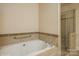 A large soaking tub with a walk-in shower is featured in the bathroom at 2125 Shenandoah Ave, Charlotte, NC 28205