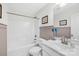 Cozy bathroom with tiled shower/tub combination, toilet and sink with cabinet at 146 Allenton Way, Statesville, NC 28677