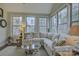 Bright sun room featuring large windows, hardwood floors, and vaulted ceiling with a comfortable seating area at 5002 Stonehill Ln, Matthews, NC 28104