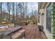 Spacious wooden deck features outdoor seating and offers a view of the backyard and surrounding trees at 9600 Mersham Ct, Charlotte, NC 28269