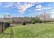 Expansive backyard with manicured lawn, mature trees, and a black metal fence at 1284 Independence St, Tega Cay, SC 29708