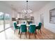 Bright dining area with modern lighting adjacent to a kitchen featuring white cabinets and stainless steel appliances at 2511 Dundeen St, Charlotte, NC 28216