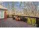 Spacious wooden deck with railing and view of backyard trees from home at 3536 Wylie Meadow Ln, Charlotte, NC 28269