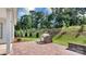 Beautiful backyard with a brick paver patio, outdoor kitchen area, and lush landscaping at 1047 Rabbit Hill Ln, Monroe, NC 28110