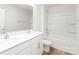 Bathroom featuring double vanity, shower and tub combo, and modern fixtures at 111 Rustling Waters Dr, Mooresville, NC 28117
