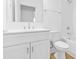 Clean bathroom featuring white vanity, toilet, and shower/tub combination with white subway tile at 3816 Odom Way, Charlotte, NC 28216