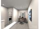 Office space featuring a modern desk, chair, and a laundry room in the background at 1105 Harry Ct, Albemarle, NC 28001