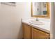 Simple bathroom with a vanity sink, white countertop, and gold-framed mirror at 1469 Flintwood Dr, Rock Hill, SC 29732