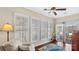 Sunroom with hardwood floors, plantation shutters, and patio door access at 3008 Sweetleaf Dr, Fort Mill, SC 29707