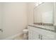 Bathroom with a granite countertop vanity with drawers, mirror and a toilet at 5125 Isaac Dr, Charlotte, NC 28216