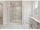 Bathroom featuring a glass enclosed shower and a modern vanity at 10113 Mamillion Dr, Huntersville, NC 28078