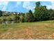 Expansive backyard view with lush greenery and a pond, offering a peaceful setting at 213 Lake George Dr, Shelby, NC 28152