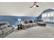 Comfortable bonus room with blue accent walls, ceiling fan, and cozy seating arrangement at 431 Third Baxter St, Fort Mill, SC 29708