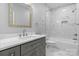 Stylish bathroom with marble tiling, vanity, and modern fixtures at 6233 Riviera Run Estates Dr, Hickory, NC 28601