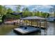 Waterfront property featuring a private dock and covered seating area for relaxing by the lake at 6233 Riviera Run Estates Dr, Hickory, NC 28601