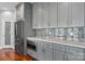 Modern kitchen boasting an island, stainless steel appliances, and stylish gray cabinetry at 6233 Riviera Run Estates Dr, Hickory, NC 28601
