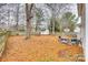 A spacious backyard featuring a basketball hoop, shed, and trees covered in fall foliage at 2232 Mancke Dr, Rock Hill, SC 29732