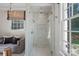 Modern glass-enclosed shower with marble tiling and dual shower heads in bathroom at 3212 Lazy Branch Rd, Charlotte, NC 28270