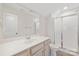 Well-lit bathroom with a vanity, toilet, and enclosed shower stall at 4253 Spadefoot Ct, Lancaster, SC 29720
