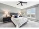 Stylish bedroom features a cozy bed with decorative pillows, side tables with lamps, and a large window with natural light at 572 N Church St, Charlotte, NC 28202