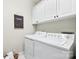 Convenient laundry room featuring a modern washer and dryer, ample cabinet storage, and a stylish 'Rules of Laundry' sign at 572 N Church St, Charlotte, NC 28202