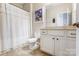 Bathroom with light brown tile flooring and a shower/tub combo at 14827 Batteliere Dr, Charlotte, NC 28278