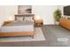 Staged bedroom features calming color palette and minimalist modern design at 3113 Ellingford Rd, Charlotte, NC 28214