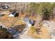 Overhead aerial view of a single Gathering home with a gray roof, green yard, and mature trees at 3041 Mulberry Ln, Lancaster, SC 29720