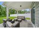 Inviting covered patio with comfortable seating, creating an ideal spot for outdoor lounging and enjoying the backyard view at 3899 Center Place Dr, Harrisburg, NC 28075