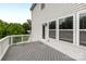 Large deck with gray wood flooring, white railings, and stairs to backyard at 531 Harlech Ct, Fort Mill, SC 29715