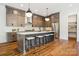 Well-equipped kitchen with a central island, pendant lights, stainless steel appliances, and stylish cabinets at 5610 Farmbrook Dr, Charlotte, NC 28210