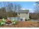 Backyard featuring a firepit with seating, an inground pool, and an umbrella on a sunny day at 946 Laurelwood Dr, Clover, SC 29710