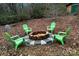 Fire pit with lime green Adirondack chairs around a fire pit sitting on decorative white rocks at 946 Laurelwood Dr, Clover, SC 29710