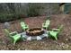 Fire pit with lime green Adirondack chairs around a fire pit sitting on decorative white rocks at 946 Laurelwood Dr, Clover, SC 29710