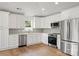 Bright kitchen features white cabinets, stainless steel appliances, stylish backsplash, and hardwood floors at 2425 Ellen Ave, Charlotte, NC 28208