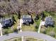 An aerial view of a home showcasing its mature trees and well-manicured lawn on a cul-de-sac at 409 Running Horse Ln, Waxhaw, NC 28173
