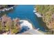 Aerial view of a boat launch area with docks, parking, and lake access at 152 Muskhogean Way, Mount Gilead, NC 27306