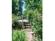 Exterior view showing wooden steps, dense foliage, and a glimpse of the property at 152 Muskhogean Way, Mount Gilead, NC 27306